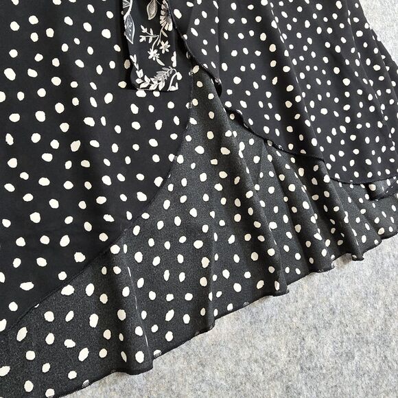 Cato Top Tie Front Kimono Large White Black Floral Short Sleeve Flowy V Neck - Picture 7 of 10